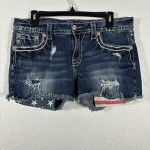 Miss Me Shorts Size 32 Signature Denim Flag Distressed Cotton Blend JE7010H3